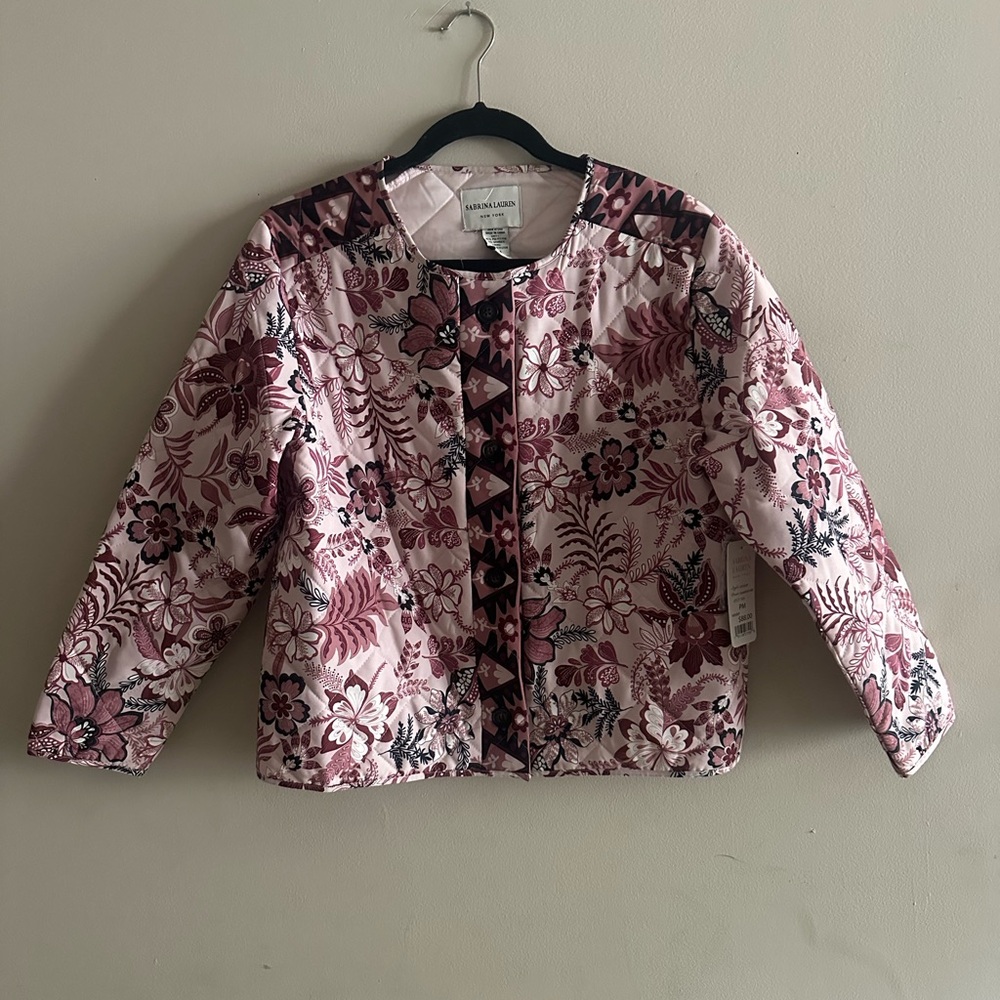 NWT Sabrina Lauren Pink and Burgundy Floral Quilted Blazer Size PM
